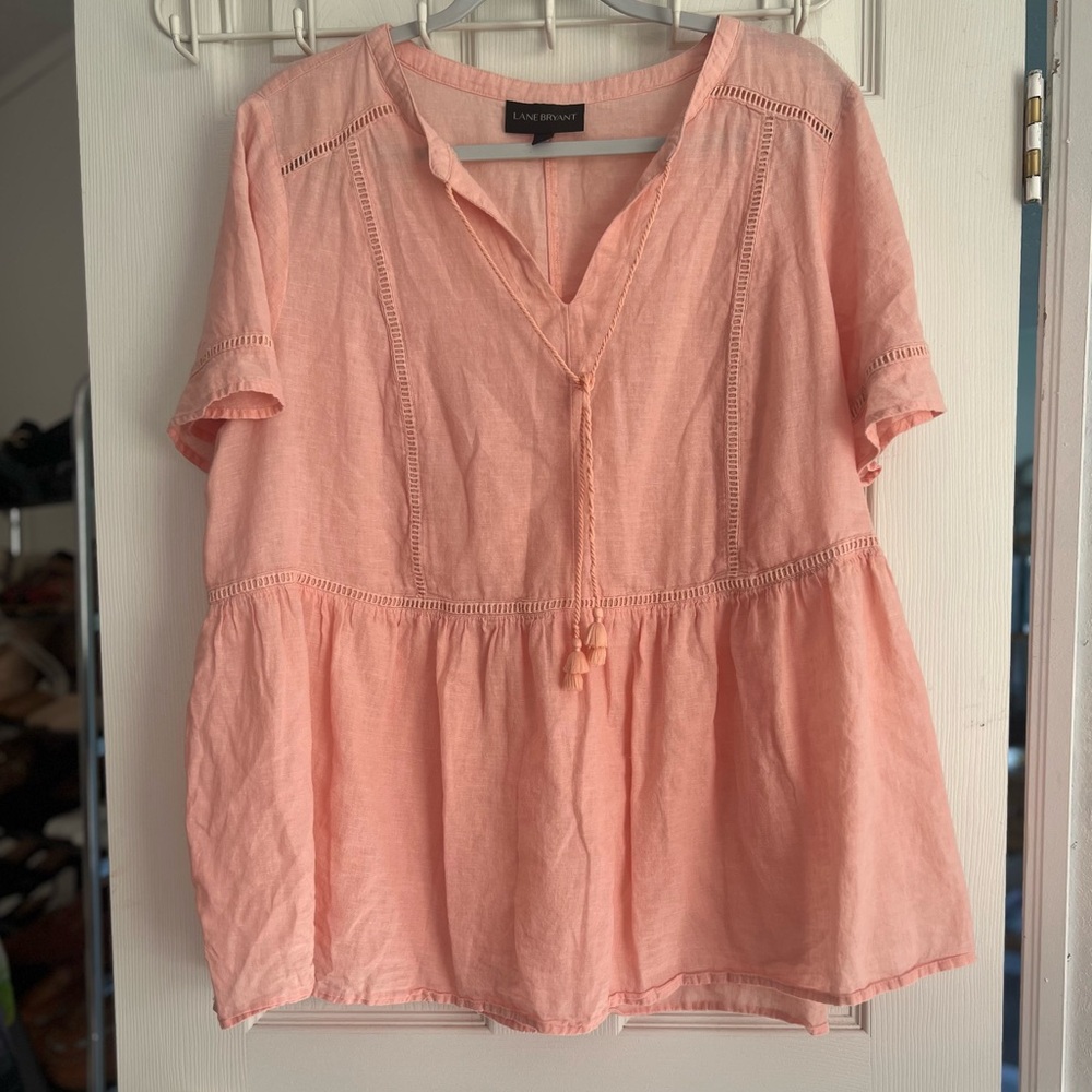 Lane Bryant Blush Peasant Blouse Linen Lightweight‎
